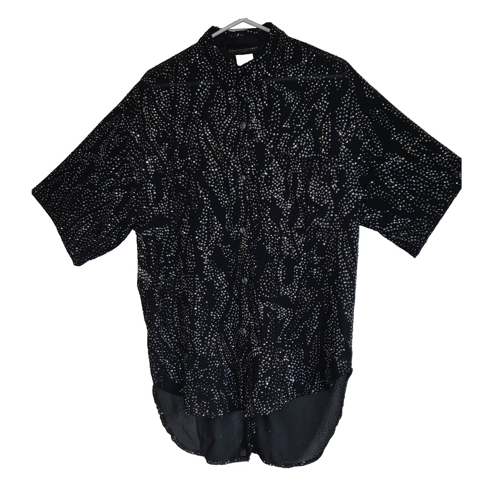 Francine Browner Black Sheer Blouse Top SMALL 80's GOLD & SILVER GLITTER USA